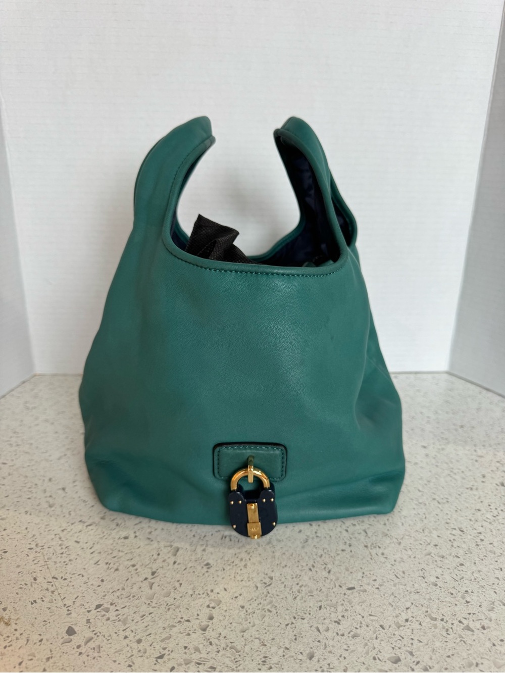 Teal Leather Shoulder Bag with Gold Buckle Accent
